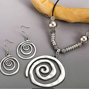 Boho Geometric Spiral Necklace Earrings Set